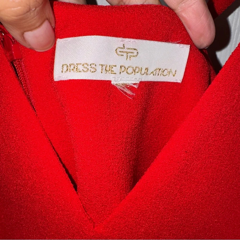 Dress The Population Erika‎ Red Sheath Midi Dress Wedding Guest Size M